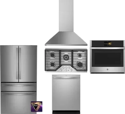 5 Piece Package Includes Refrigerator, Cooktop, Wall Oven, Hood And Dishwasher